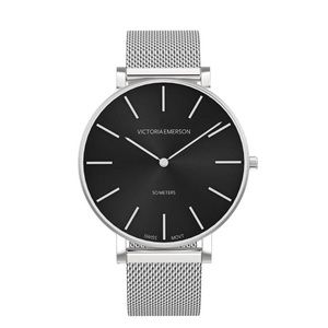 NWT Victoria Emerson Black Sunburst on Silver 36mm